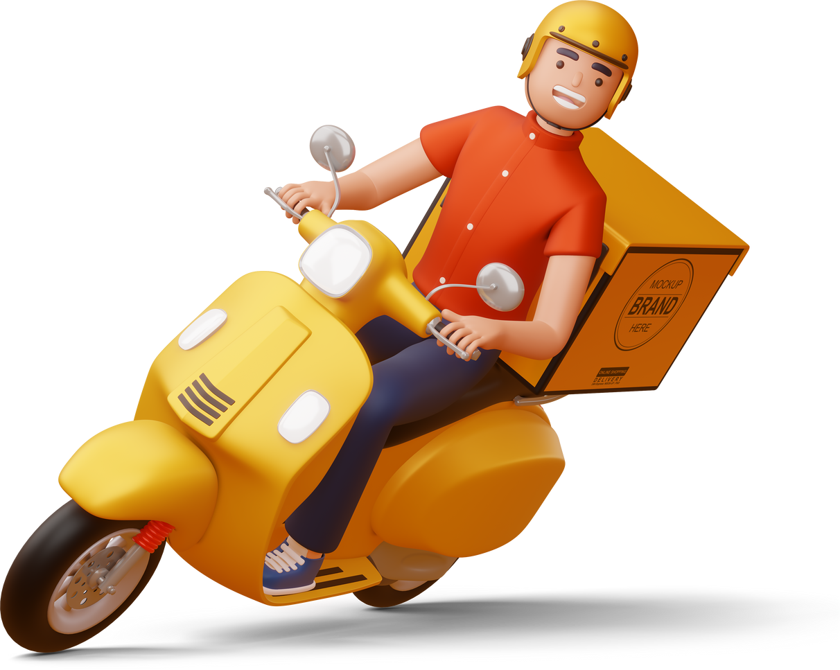 Delivery Man Riding a Motorcycle 